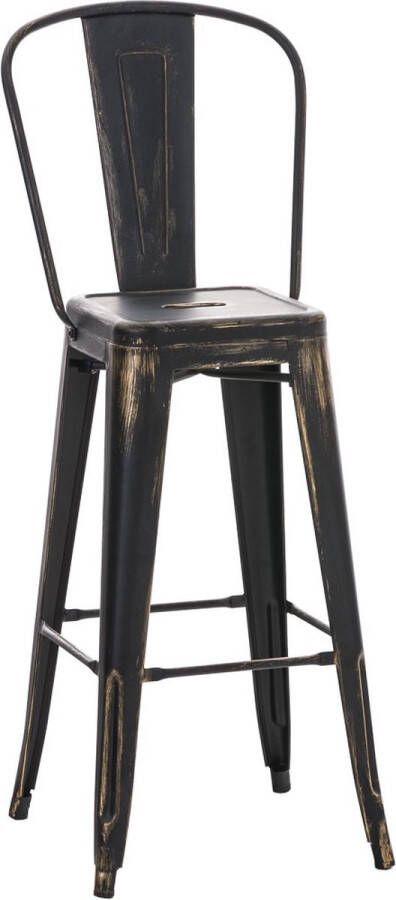 Inandoutdoormatch Barkruk Recto Met rugleuning Set van 1 Antiek Ergonomisch Barstoelen voor keuken of kantine Zwart goud Metaal Zithoogte 77cm Vaderdag cadeau