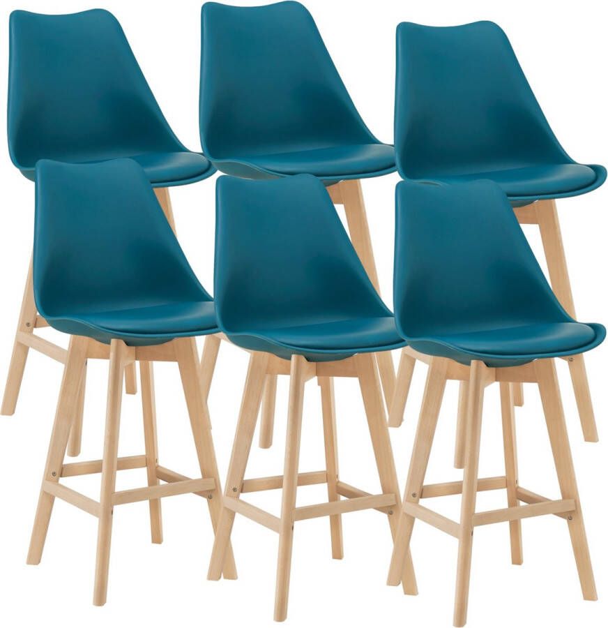 Unbranded Barkruk Tayla Set van 6 Imitatieleer en Beuken 105x48x58 cm Turkoois Modern design