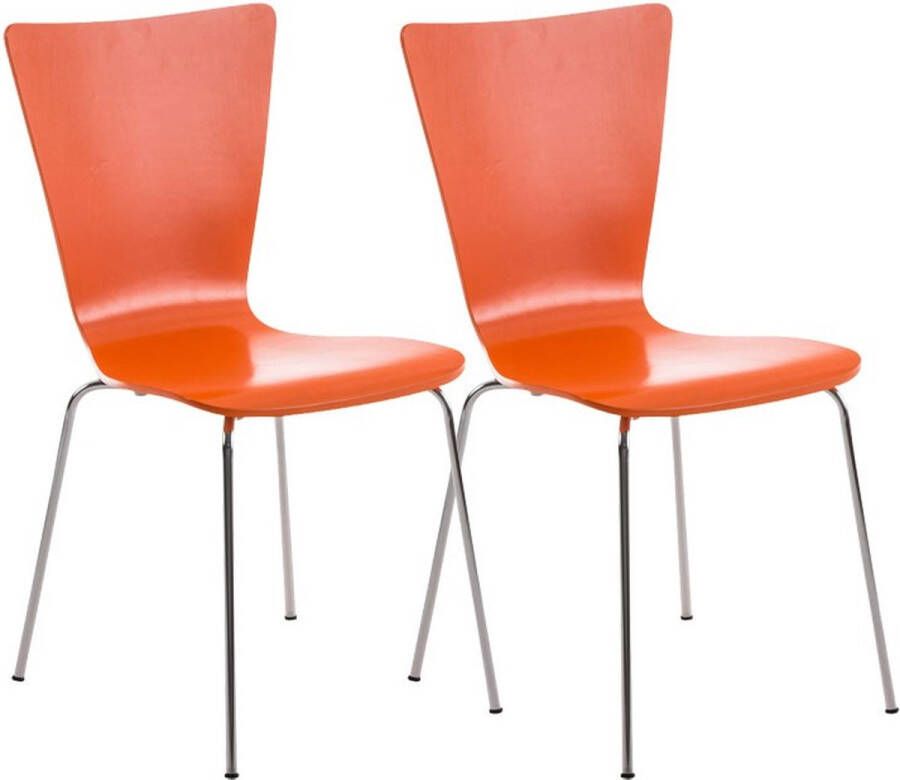 Inandoutdoormatch Bezoekersstoel Nora Houten stoel oranje Set van 2 Met rugleuning Vergaderstoel Zithoogte 45cm Vaderdag cadeau