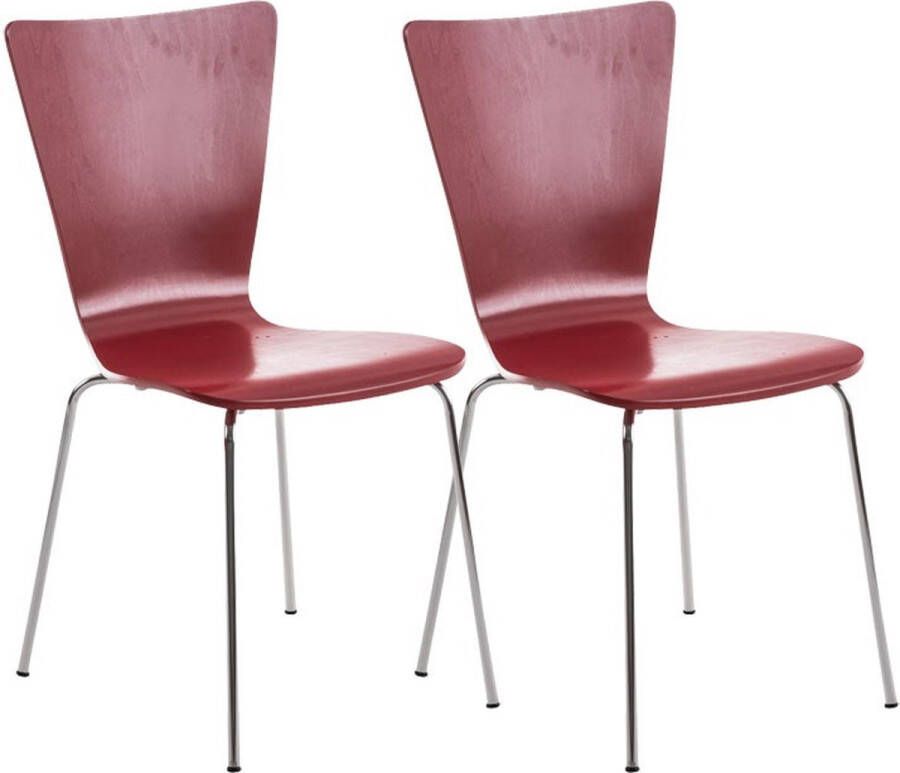 Unbranded Bezoekersstoel Nora Houten stoel rood Set van 2 Met rugleuning Vergaderstoel Zithoogte 45cm