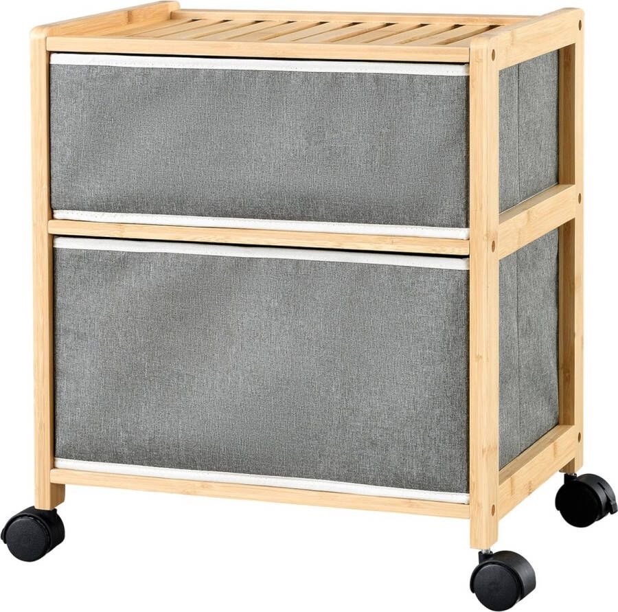 Unbranded Bijzettafel Anibal Op Wielen Bamboe 47x41x29 cm Met 2 Laden Stijlvol Design - Foto 2