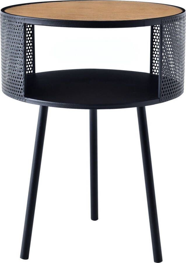 Unbranded Bijzettafel Bennie Rond 45xØ34 cm Houtkleurig en Zwart Metaal en Spaanplaat Stijlvolle uitstraling