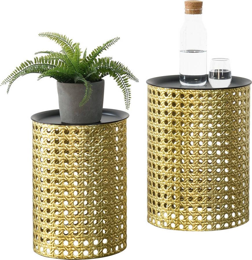 Unbranded Bijzettafel Emmeline Afneembaar dienblad Set van 2 Zwart Goud Metaal Stijlvol design