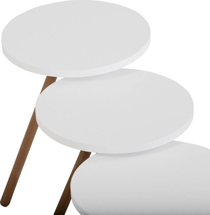 Unbranded Bijzettafel Fred Set van 3 Rond Houtkleurig en Wit Spaanplaat en Beuken Stijlvol Design