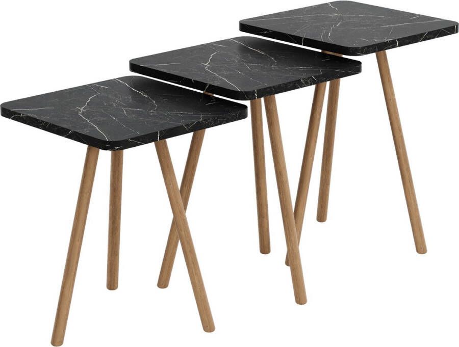 Unbranded Bijzettafel Greta Set van 3 Zwart Spaanplaat en Beukenhout 41 45 49x34x34 cm Modern Design - Foto 3