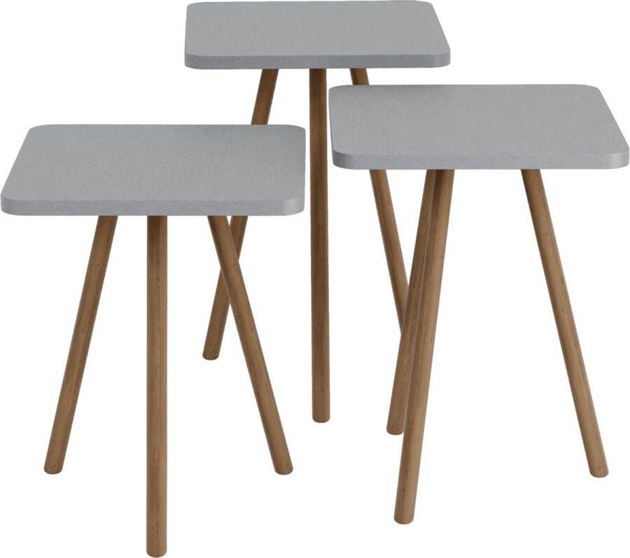 Unbranded Bijzettafel Margrit Set van 3 Grijs Spaanplaat en Beukenhout 41 45 49x34x34 cm Modern Design