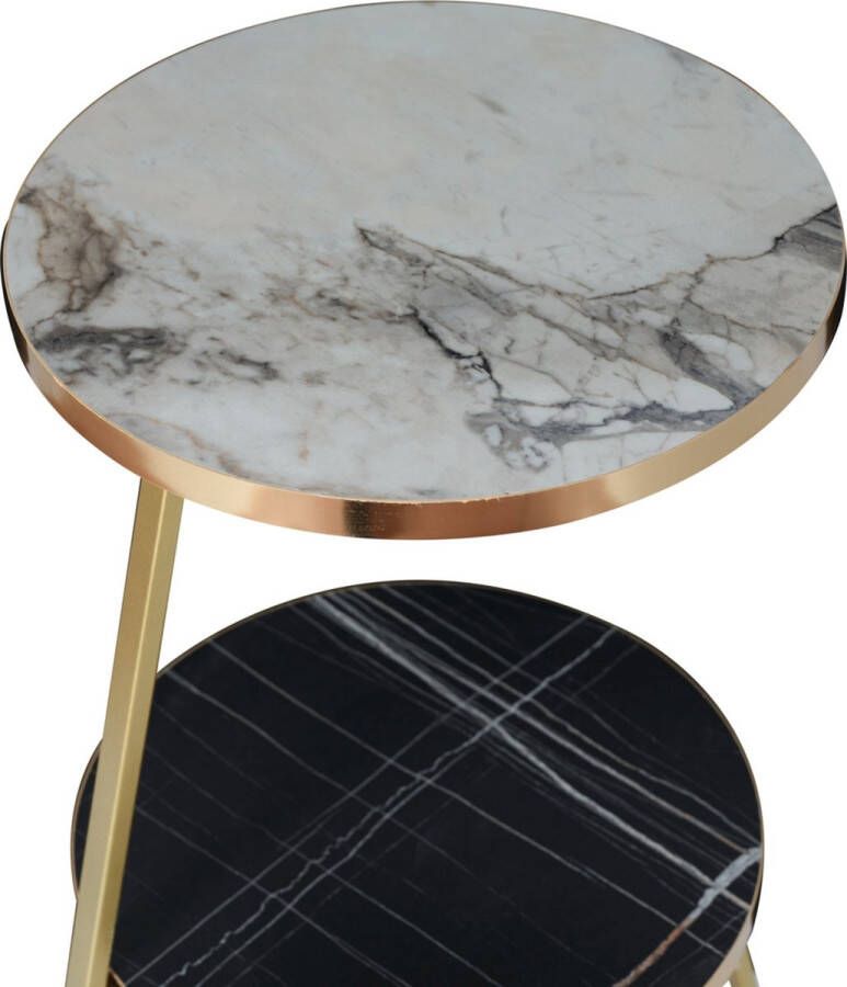 Unbranded Bijzettafel Marvel 74x46x37cm Marmer Wit en Marmer Zwart Metaal en Spaanplaat 3 Planken Stijlvol Design