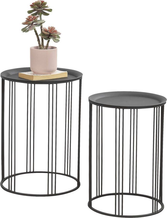 Unbranded Bijzettafel Sadie Set van 2 Rond Metaal 50xØ34 55 xØ40 cm Zwart Modern Design - Foto 3