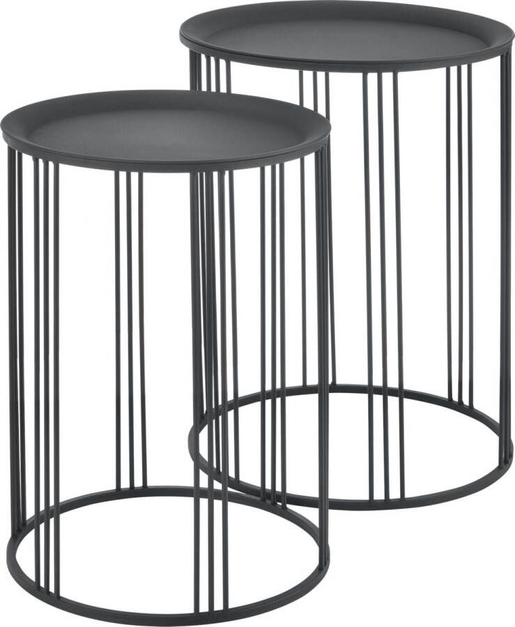 Unbranded Bijzettafel Sadie Set van 2 Rond Metaal 50xØ34 55 xØ40 cm Zwart Modern Design - Foto 2