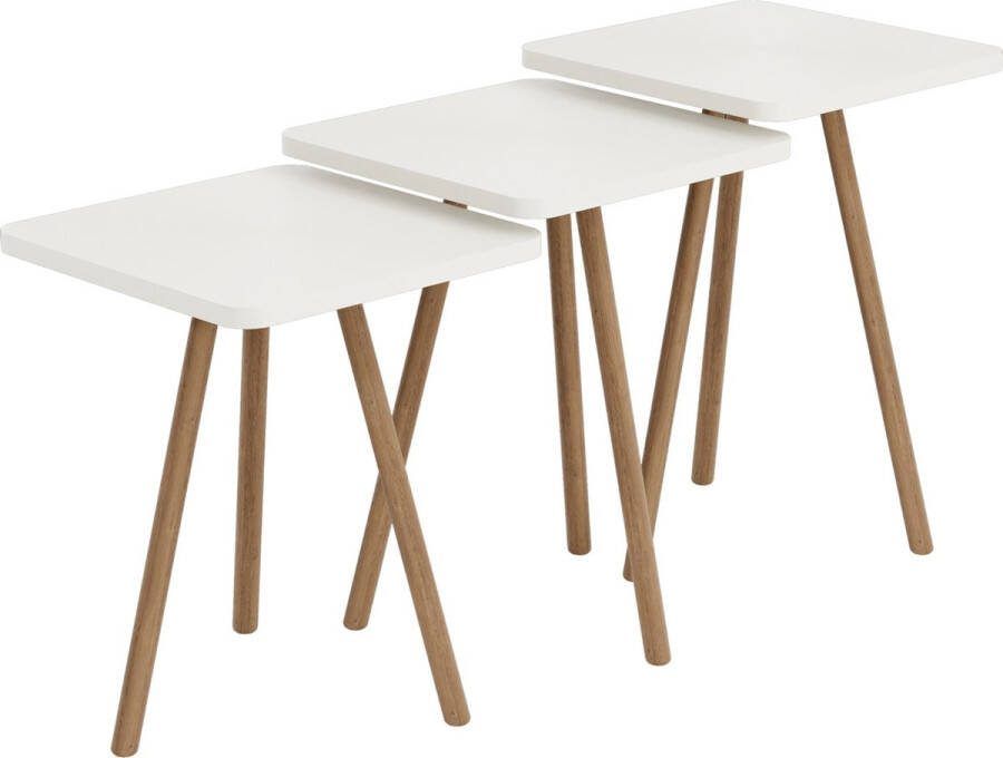Unbranded Bijzettafel Valentim Set van 3 Wit Spaanplaat en Beukenhout 41 45 49x34x34 cm Modern Design - Foto 2