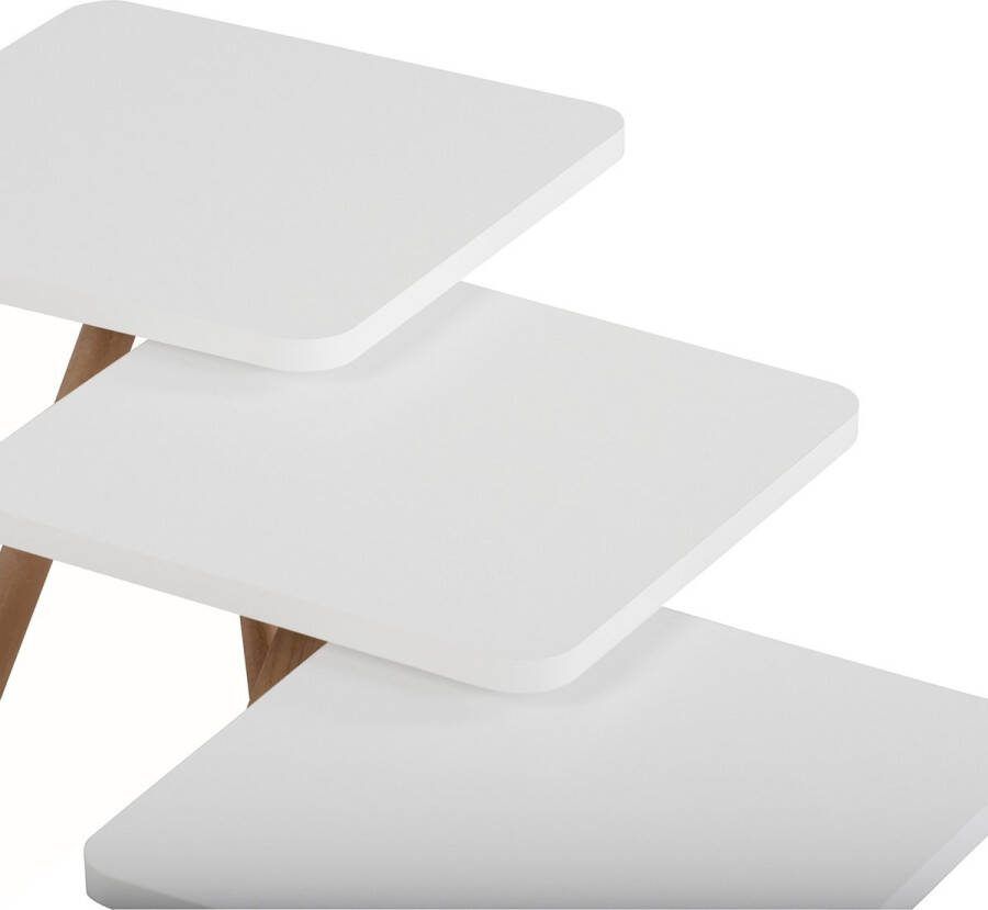 Unbranded Bijzettafel Valentim Set van 3 Wit Spaanplaat en Beukenhout 41 45 49x34x34 cm Modern Design - Foto 1
