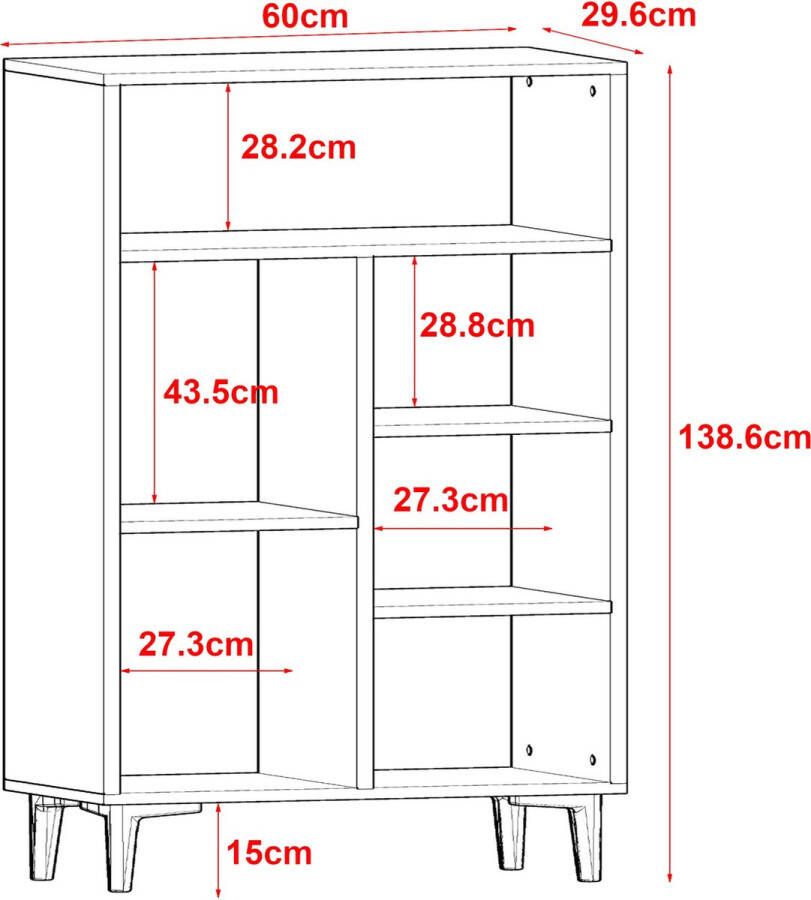 Unbranded Boekenkast Plank Caiden 138 6x60x29 6 cm Wit Spaanplaat 6 Open Compartimenten Modern Design