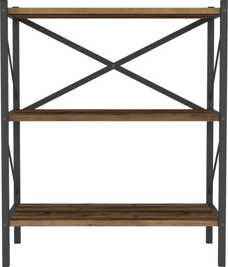 Inandoutdoormatch Boekenkast Plank Lynton 85x66x34cm Eiken Antiek Spaanplaat en Metaal Met Planken Modern Design