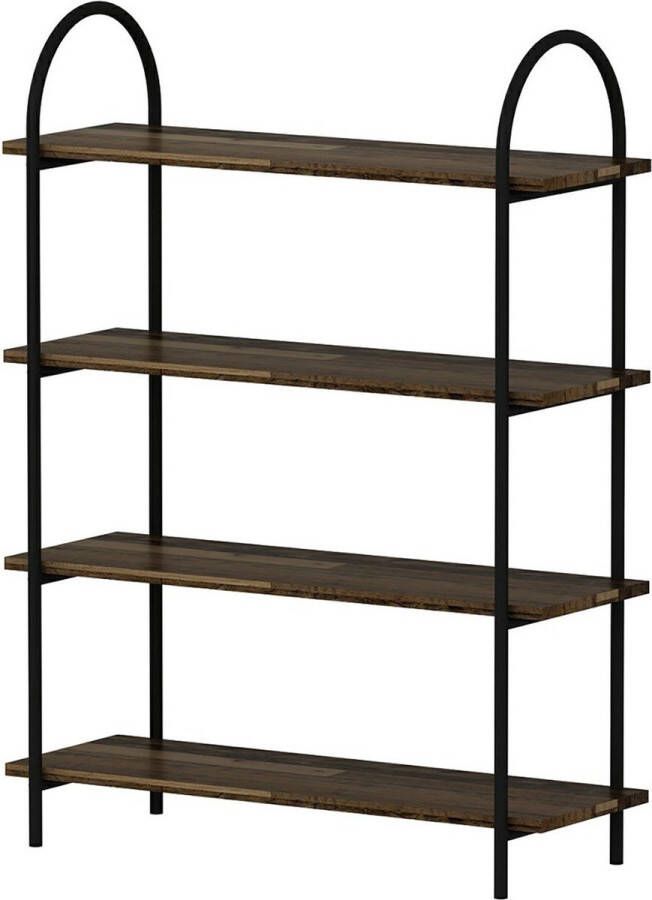 Unbranded Boekenkast Plank Marcel 120x90x34 cm Zwart en Houtkleurig Spaanplaat en Metaal Modern Design - Foto 2