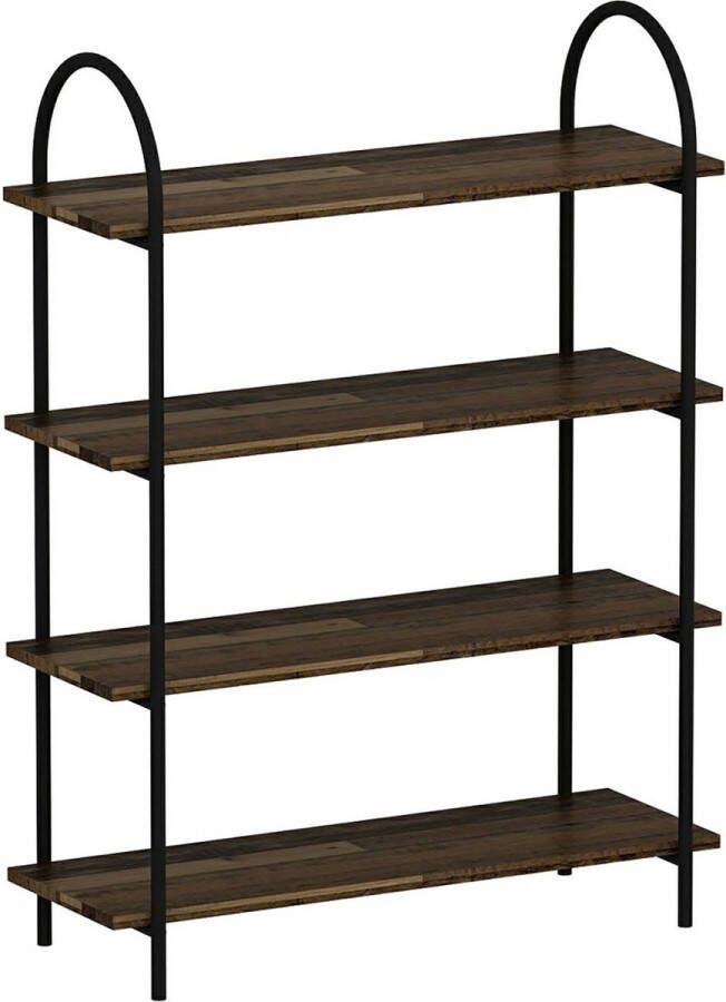 Unbranded Boekenkast Plank Marcel 120x90x34 cm Zwart en Houtkleurig Spaanplaat en Metaal Modern Design