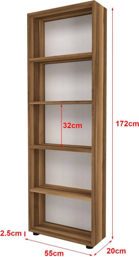 Unbranded Boekenkast Plank Nelly 172x55x20 cm Walnootkleurig Spaanplaat Decoratieve Boekenkast - Foto 2