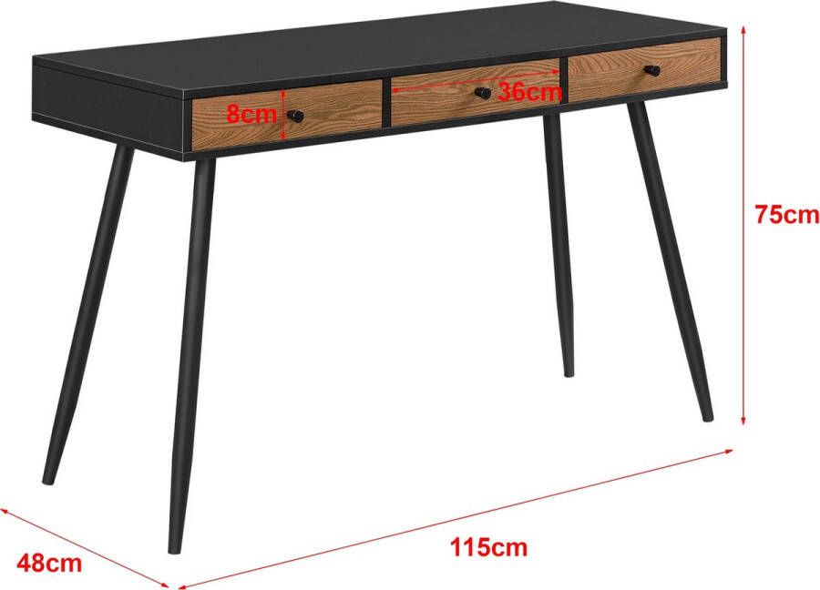 Unbranded Bureau Carly Met Laden 115x48x75 cm Houtkleurig en Zwart Spaanplaat en Metaal Modern Design