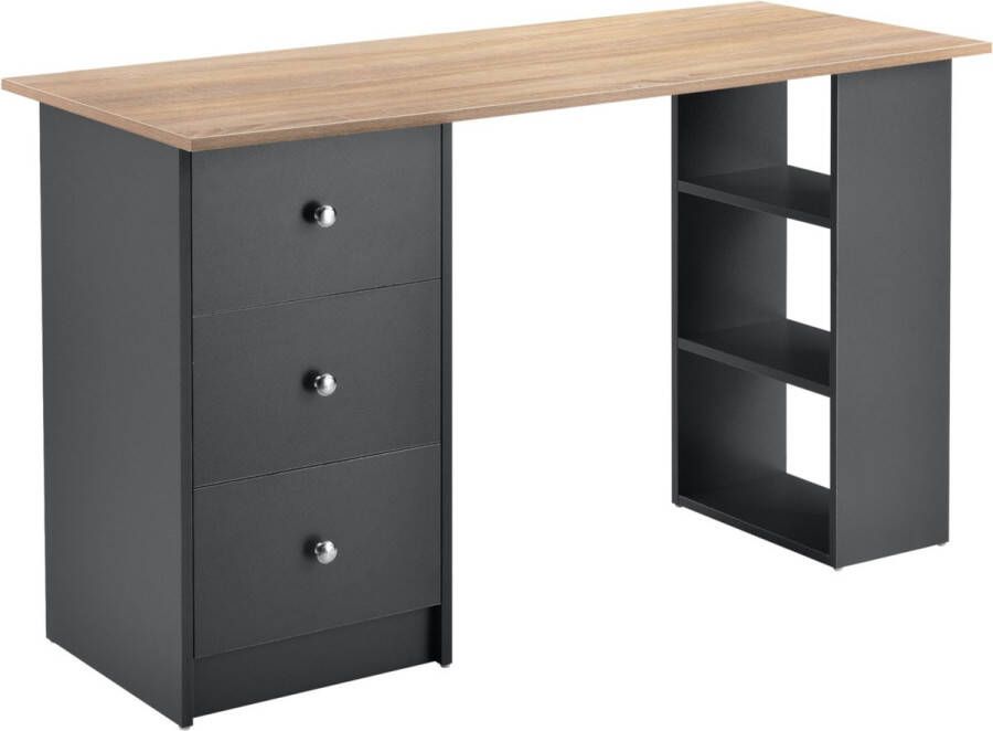 Unbranded Bureau Lodewijk Met 3 Laden 120x49x72 cm Donkergrijs en Houtkleurig Spaanplaat Stijlvol design - Foto 2