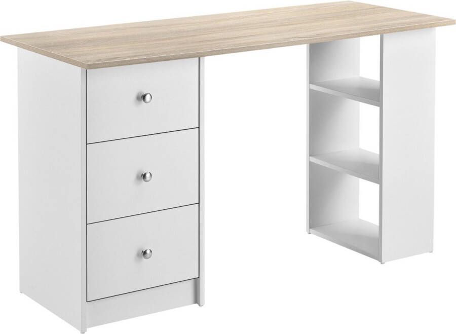 Unbranded Bureau Pamela Met 3 Laden 120x49x72 cm Wit en Eikenkleurig Spaanplaat Stijlvol design