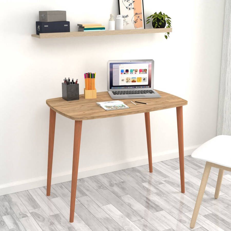 Unbranded Bureau Wanda Laptoptafel 70x90x60 cm Eiken en Houtkleurig Spaanplaat en Beukenhout Stijlvol Design