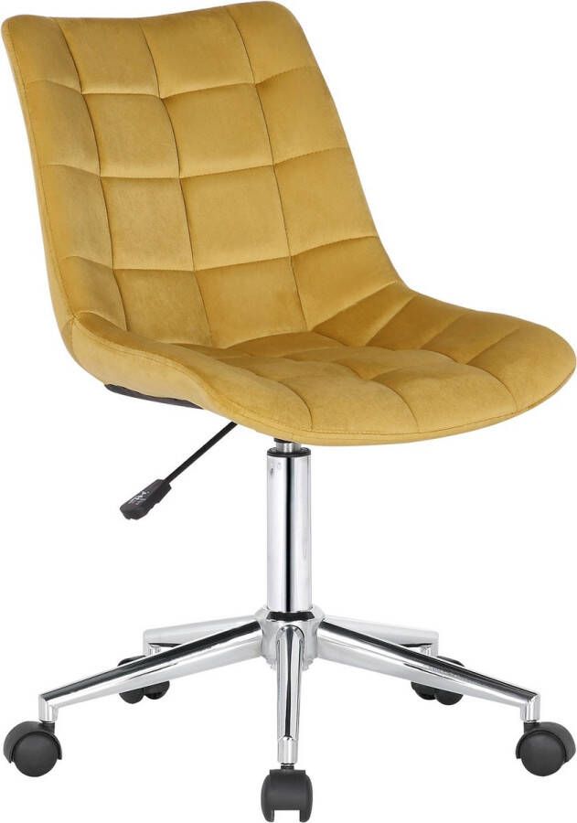 Unbranded Bureaustoel Severino Stof Fluweel Geel Ergonomisch 46x40x96cm Hoogte Verstelbaar Zithoogte 44 59 cm Modern Design