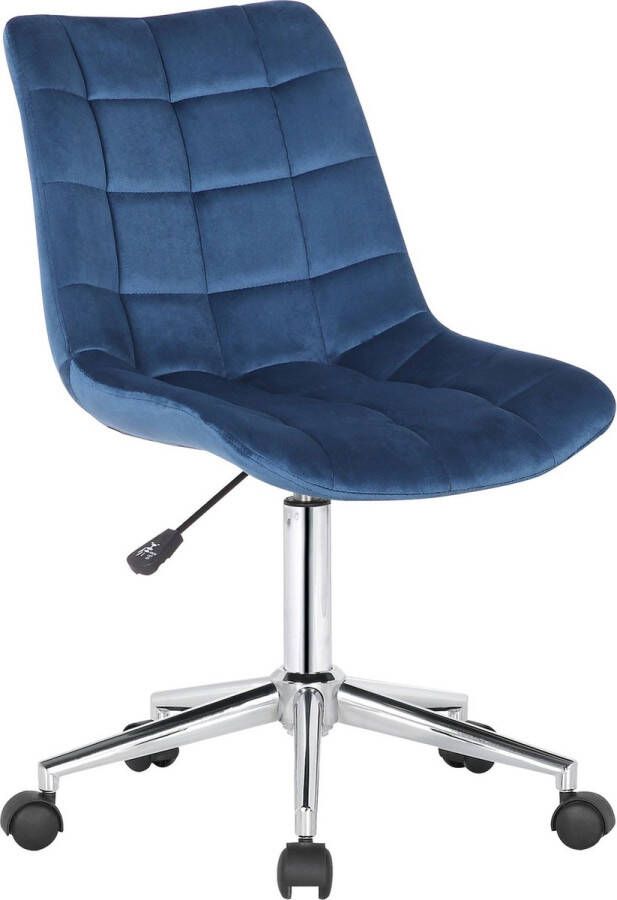 Inandoutdoormatch Bureaustoel Severino Stof Velvet Blue Ergonomisch 46x40x96cm Hoogte Verstelbaar Zithoogte 44 59 cm Modern Design moederdag cadeautje