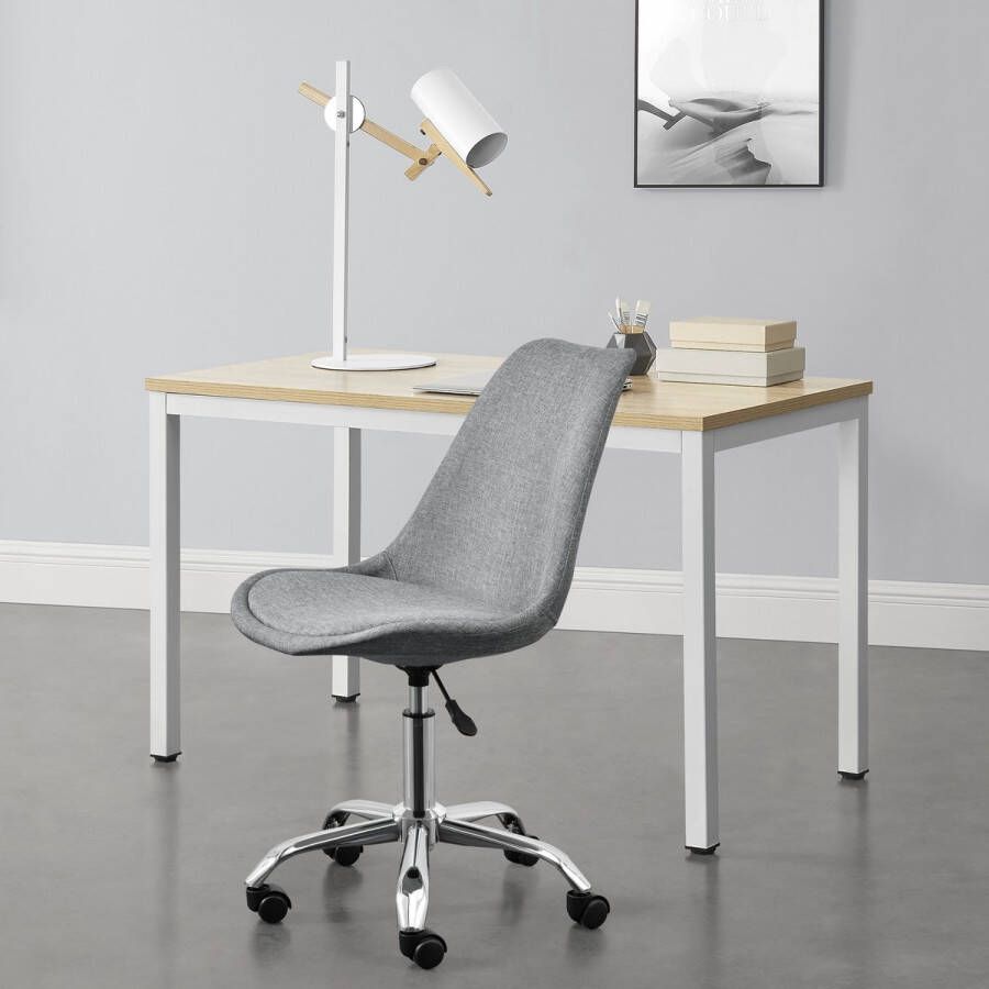 Unbranded Bureaustoel Stewart Op Wielen 83-93x48x55 cm Wit Metaal en Stof Modern Design