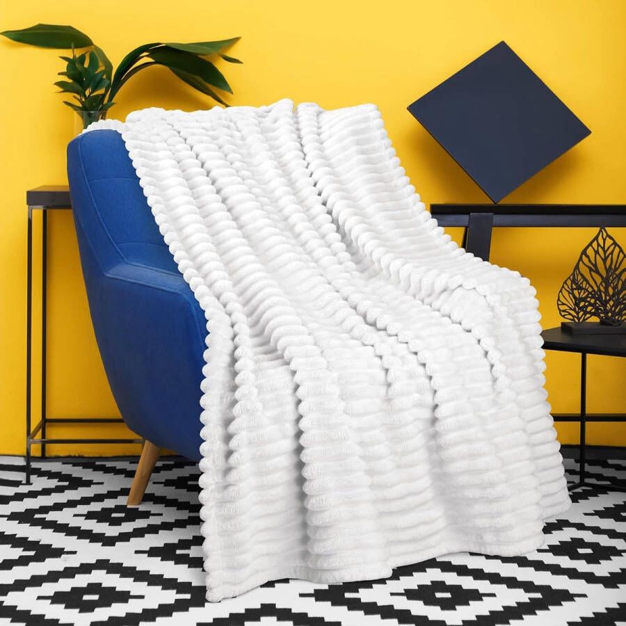 Unbranded Classy Koraal fleece deken voor bank licht zacht gezellig All Seasons Lounging-deken woonkamerdeken studentenslaapzaaldeken 150 x 130 cm zuiver wit