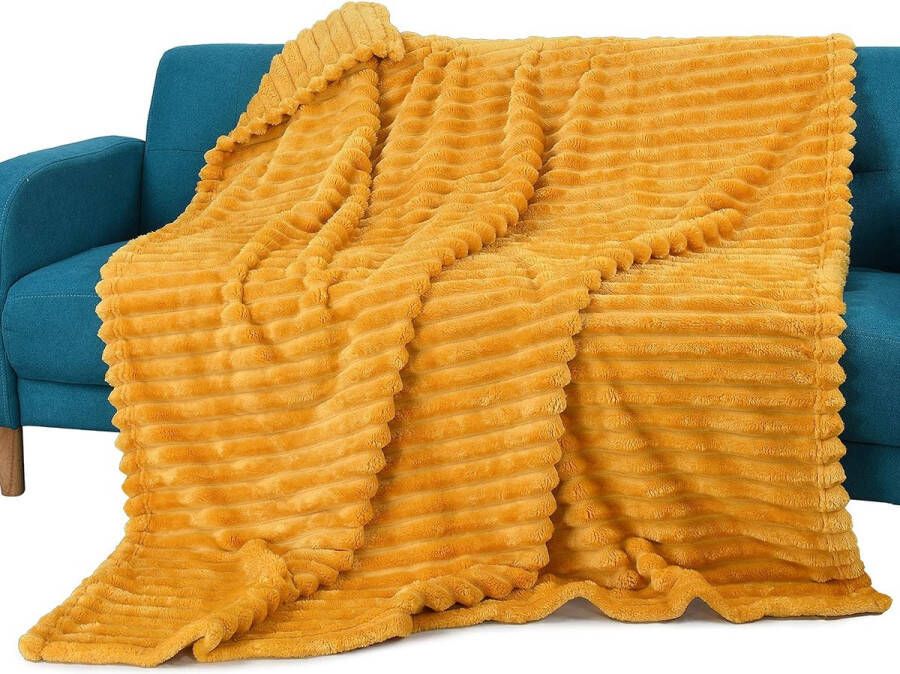 Unbranded Classy Koraal fleece deken voor bank licht zacht gezellig All Seasons Lounging-deken woonkamerdeken studentenslaapzaaldeken 150 x 130 cm geel