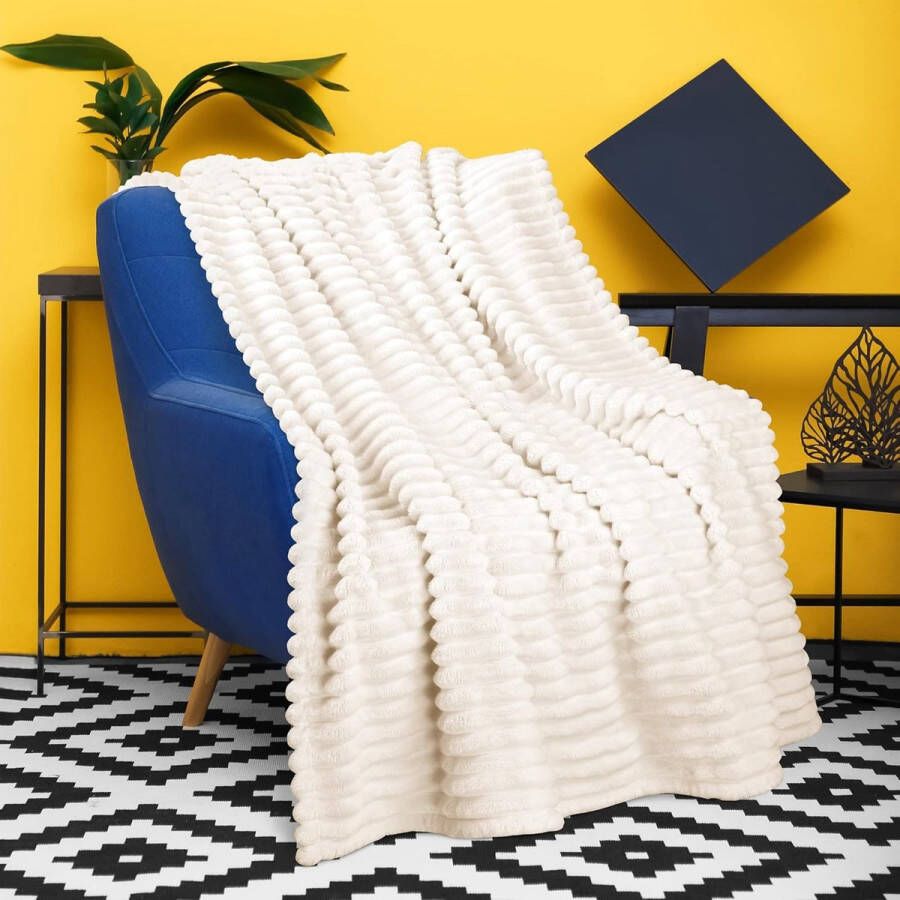 Unbranded Classy Koraal fleece deken voor bank licht zacht gezellig Lounging deken woonkamer deken studentenhuis deken 150 x 130 cm crème