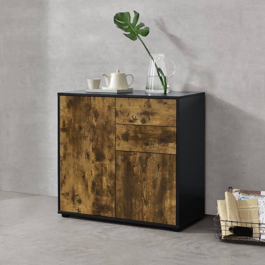 Unbranded Commode Aubrianna Duw en Open 74x79x36 cm Zwart en Hout Donker Spaanplaat Modern Design