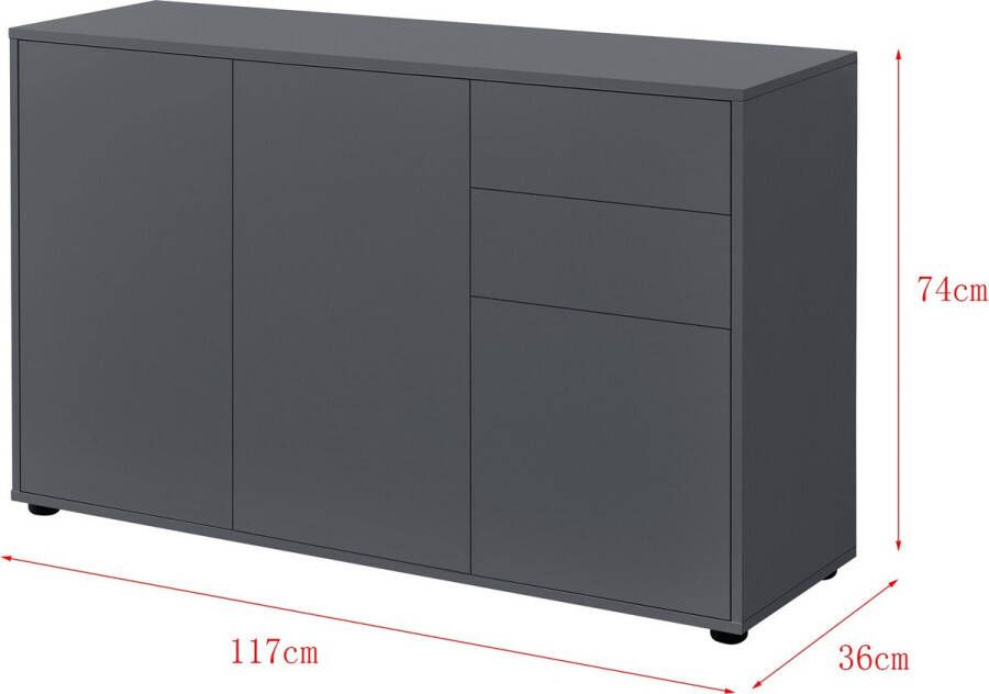 Unbranded Commode Edmee Duw en Open 74x117x36 cm Donkergrijs Mat Spaanplaat Modern Design