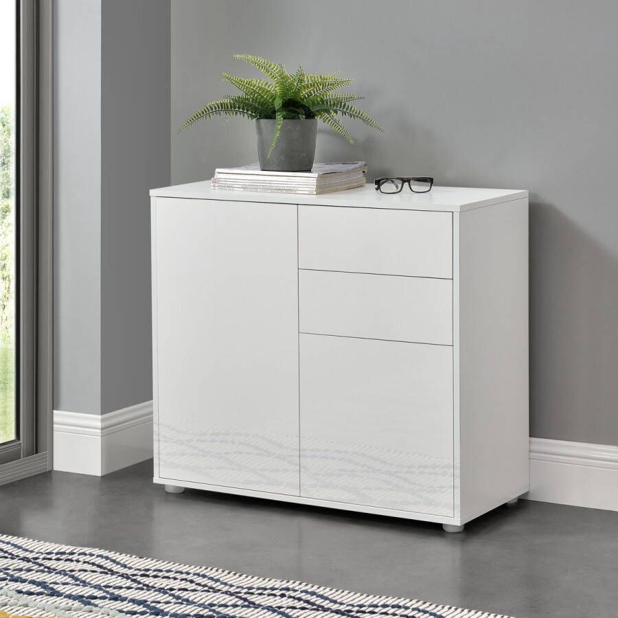 Unbranded Commode Edythe Duw en Open 74x79x36 cm Wit Hoogglans Spaanplaat Modern Design