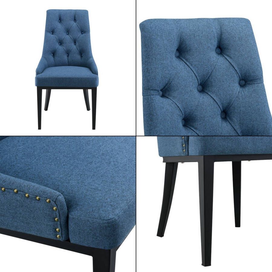 Inandoutdoormatch Design Eetkamerstoel Haze 100x53x60cm Donkerblauw Gestoffeerde Zitting en Rugleuning