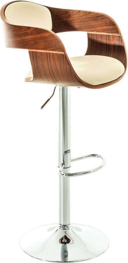 Inandoutdoormatch Designer barkruk Estel Creme kunstleer in combinatie met bruin houten zitting in hoogte verstelbaar zithoogte 63 tot 77 cm deluxe Vaderdag cadeau