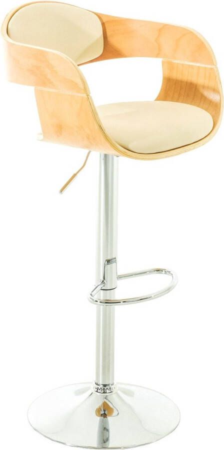 Inandoutdoormatch Designer barkruk Estel Creme kunstleer in combinatie met houten zitting in hoogte verstelbaar zithoogte 63 tot 77 cm deluxe Vaderdag cadeau