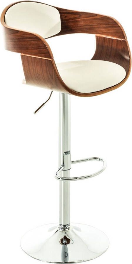 Inandoutdoormatch Designer barkruk Estel Wit kunstleer in combinatie met bruin houten zitting in hoogte verstelbaar zithoogte 63 tot 77 cm deluxe Vaderdag cadeau