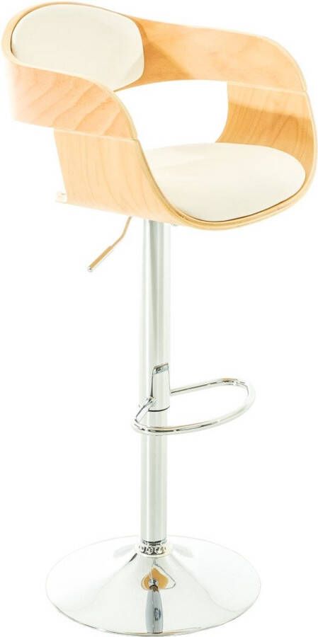 Inandoutdoormatch Designer barkruk Estel Wit kunstleer in combinatie met houten zitting in hoogte verstelbaar zithoogte 63 tot 77 cm deluxe Vaderdag cadeau