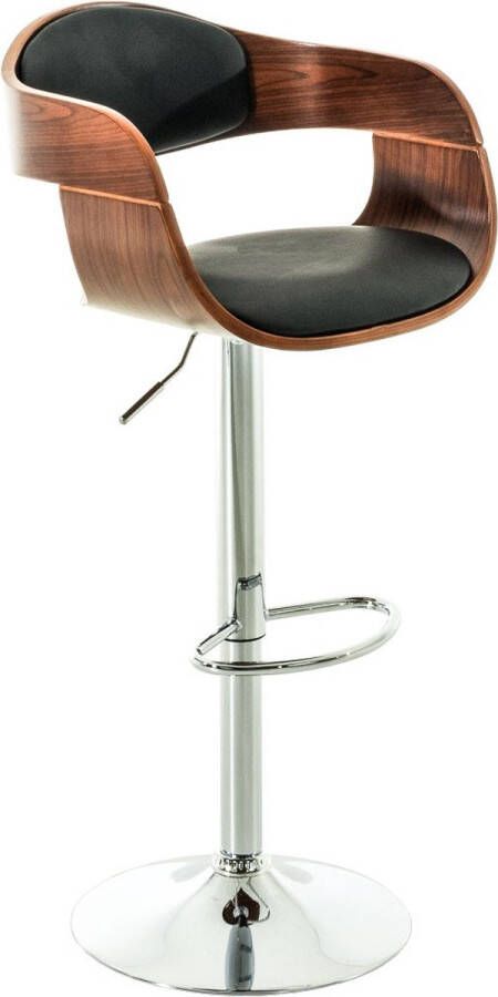 Inandoutdoormatch Designer barkruk Estel zwart kunstleer in combinatie met bruin houten zitting in hoogte verstelbaar zithoogte 63 tot 77 cm deluxe Vaderdag cadeau
