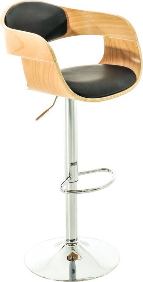 Inandoutdoormatch Designer barkruk Estel zwart kunstleer in combinatie met houten zitting in hoogte verstelbaar zithoogte 63 tot 77 cm deluxe Vaderdag cadeau