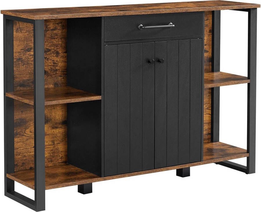 Inandoutdoormatch Dressoir Ava Keuken Kast met Lade Bijzetkast Met Deurtjes Multifunctionele Kast Metalen Frame Voor Woonkamer Eetkamer Hal Vintage Bruin Zwart Vaderdag cadeau - Foto 2