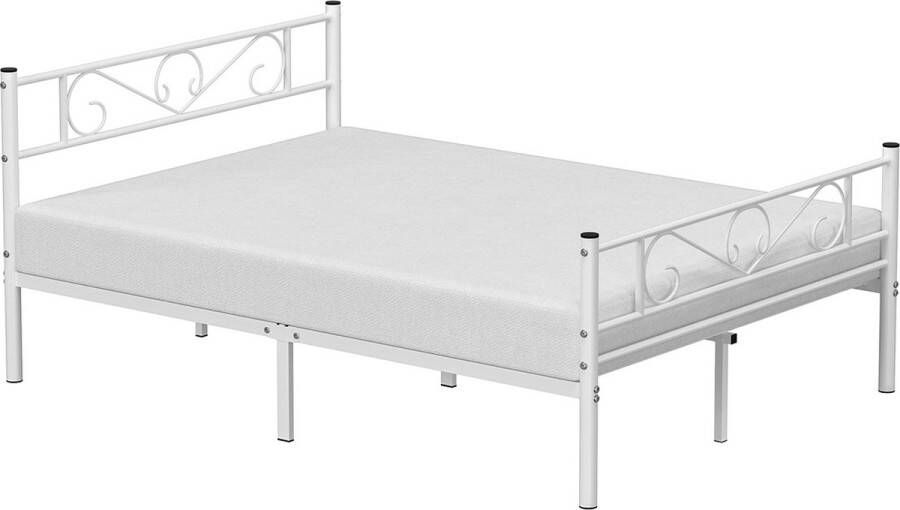 Inandoutdoormatch Dubbel bedframe Susana bedframe metalen bedframe past op matras van 140x190 cm logeerbed voor volwassenen kinderen eenvoudige montage voor kleine ruimtes wit Vaderdag cadeau - Foto 2