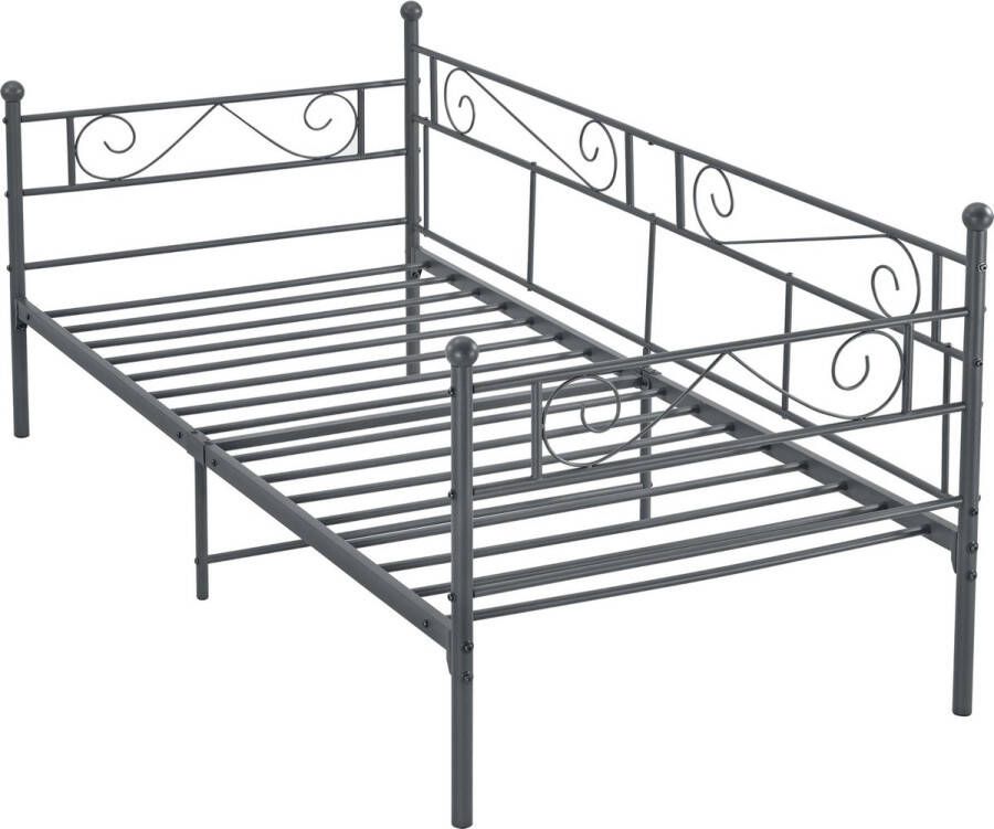 Unbranded Eenpersoonsslaapbank Haydee 3-zitsbank 90x200 cm Donkergrijs Vintage Design Metalen bedframe