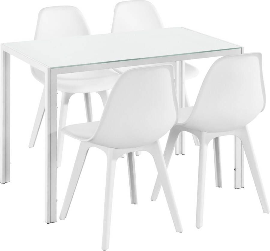 Unbranded Eethoek Arin Glazen eettafel Met 4 witte stoelen Hoogwaardig design Stijlvolle uitstraling