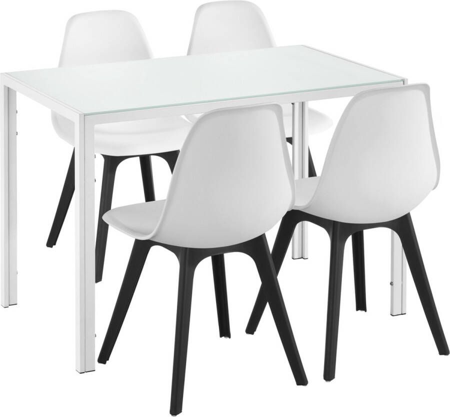Unbranded Eethoek Elle Glazen eettafel Met 4 witte en zwarte stoelen Hoogwaardig design Stijlvolle uitstraling - Foto 2