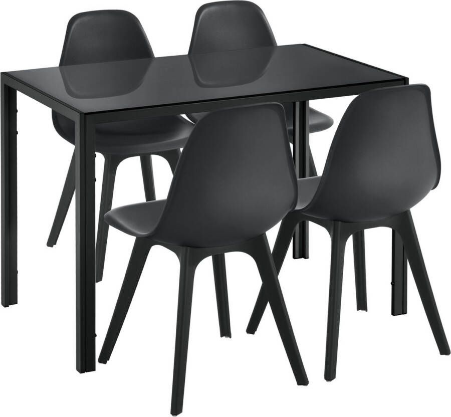 Unbranded Eethoek Luzia Glazen eettafel Met 4 zwarte stoelen Hoogwaardig design Stijlvolle uitstraling - Foto 2