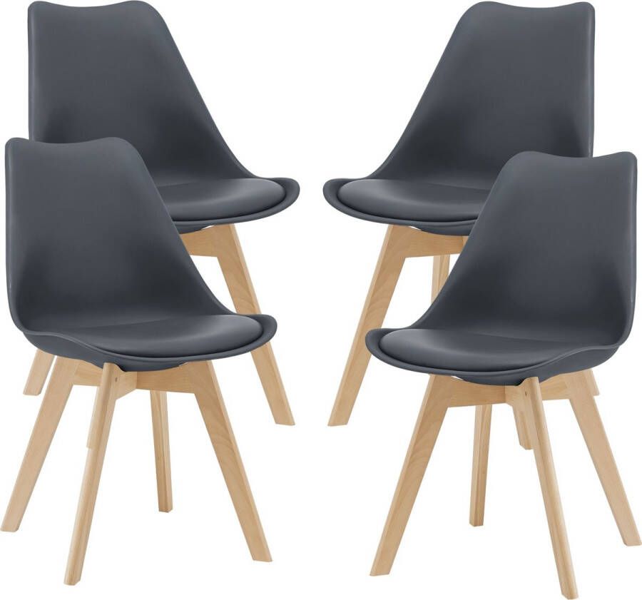 Unbranded Eetkamerstoel Ana Set van 4 Imitatieleer en Beuken Grijs Gestoffeerde zitting Modern design