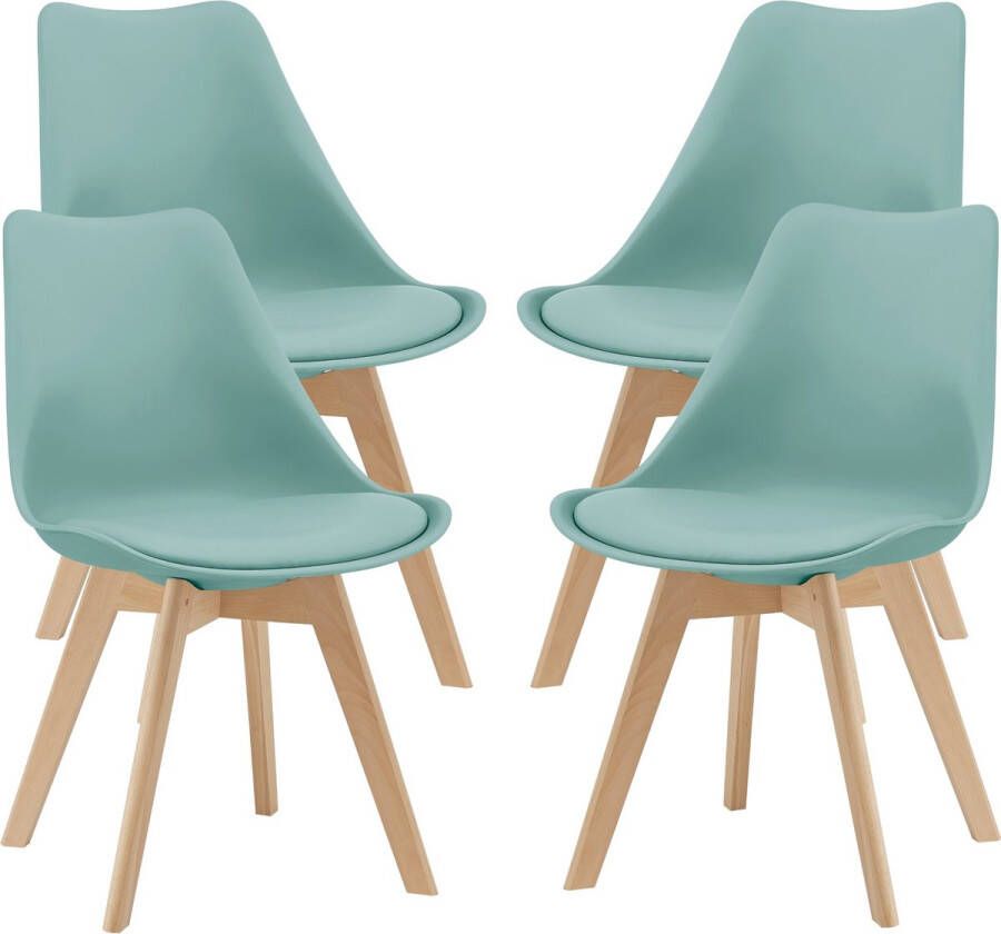 Unbranded Eetkamerstoel Melina Set van 4 Imitatieleer en Beuken Mint Gestoffeerde Zitting Modern Design