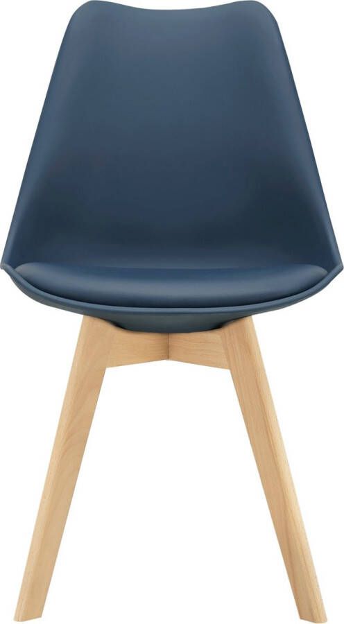 Unbranded Eetkamerstoel Oscar Set van 6 Imitatieleer en Beuken Blauw Gestoffeerde zitting Modern design