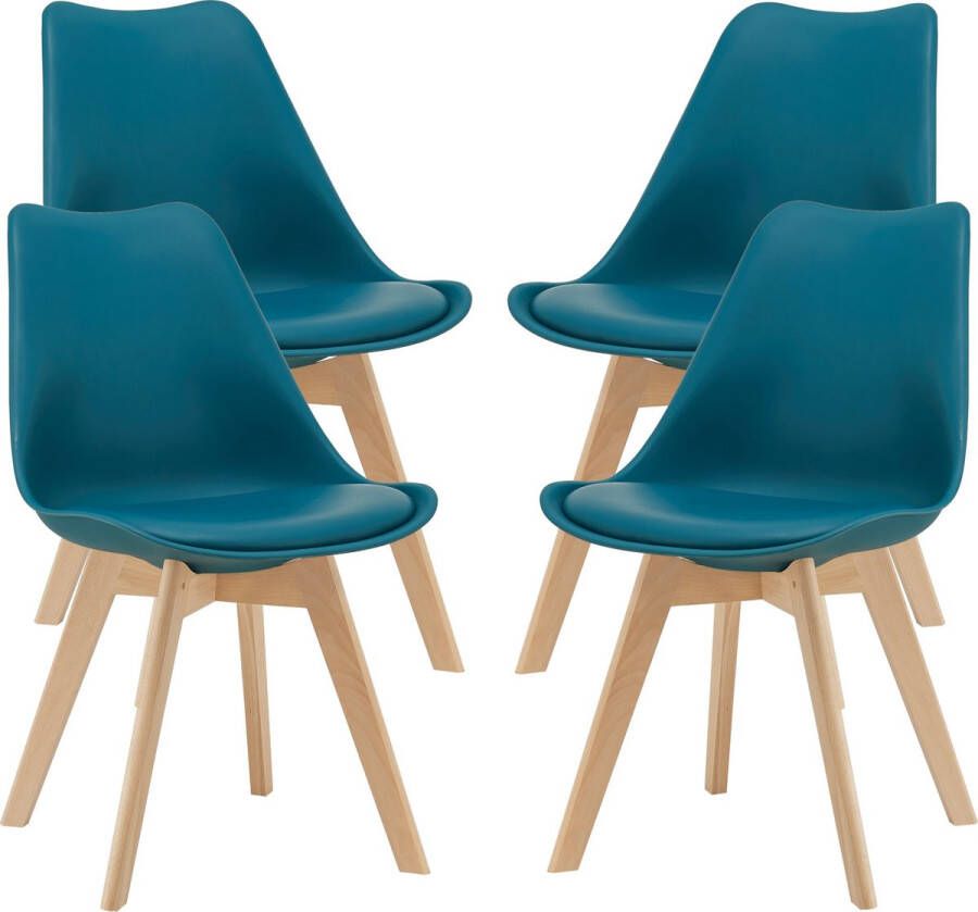 Unbranded Eetkamerstoel Sofia Set van 4 Imitatieleer en Beuken Turquoise Gestoffeerde Zitting Modern Design - Foto 2